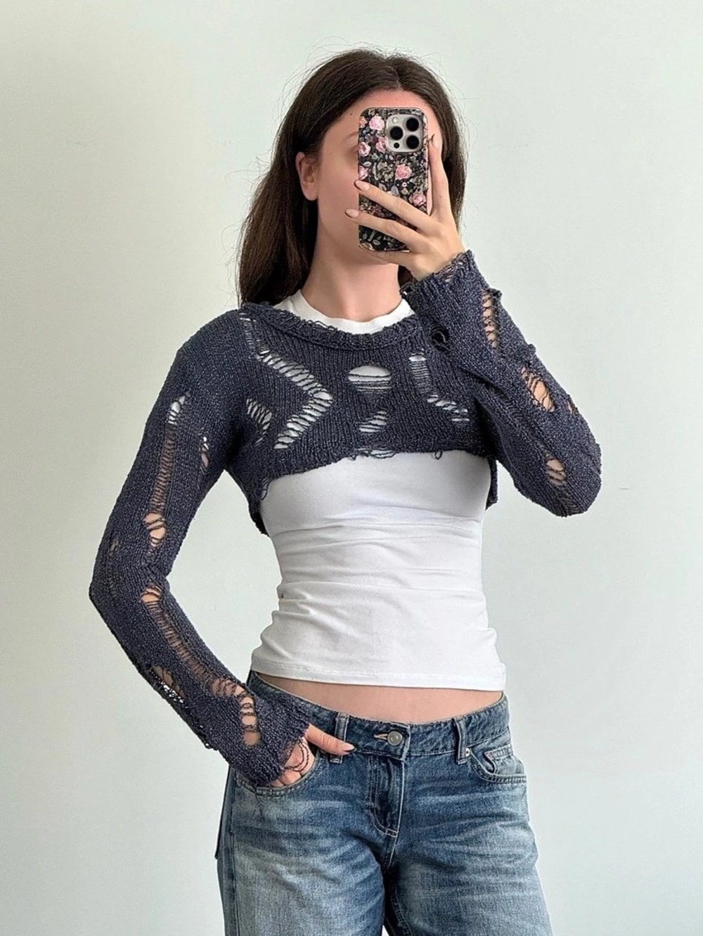 Zara Grey Distressed Bolero